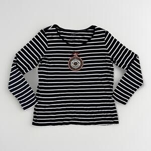 LOFT Womens XL Navy White Stripe Beaded Holiday Ornament Long Sleeve Top Cotton